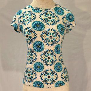 Anthropologie Blue Floral T-shirt - XS - Green